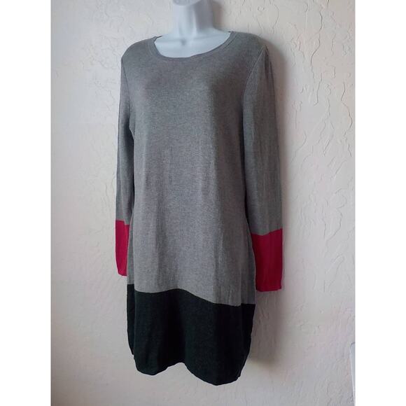 Nicole Miller NY Knit Sweater Dress Gray Pink Color Block Women size Large - Picture 1 of 12